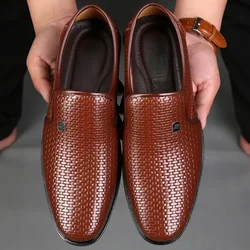 2024 New Men Loafers Leather Shoes Summer Hollow Breathable Oxfords Man Casual Shoes Slip on Formal Dress Shoes for Sneaker