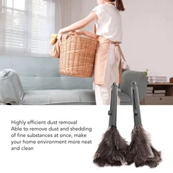 2Pcs Retractable Feather Duster Ostrich Feathers Duster with Long Handle for Home Cleaning