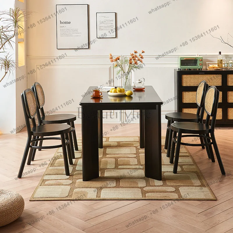 Nordic black dining table small apartment light luxury solid wood household dining table and chairs