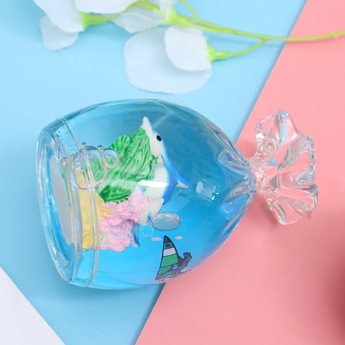 

Liquid Hourglass Pen Holder Mediterranean Style Acrylic Desk Decor with Captivating Bubble Motion Timer for Home Office