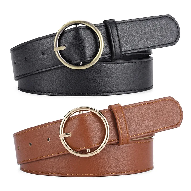 

New Korean Version of The Belt Personality Round Buckle PU Leather Senior Sense of Jeans Hundred with Decorative Belt