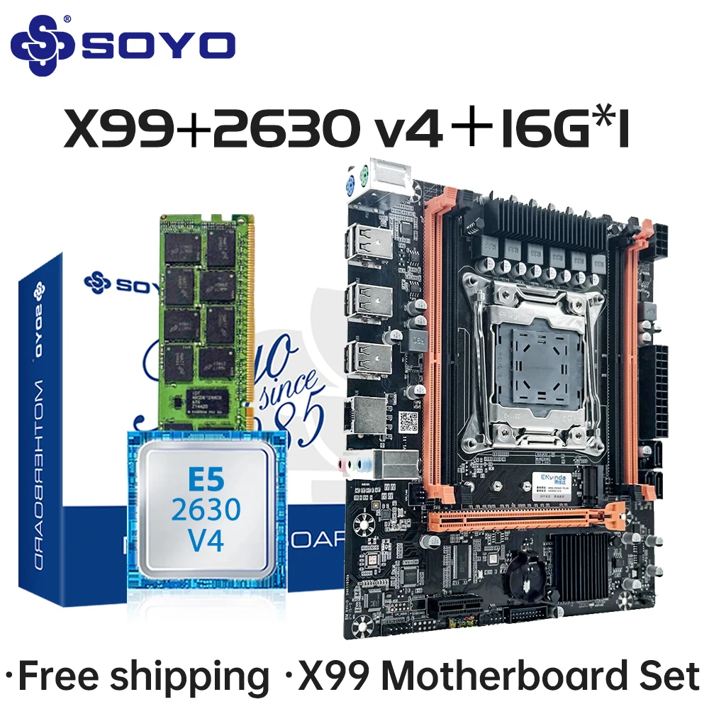 

Комплект материнской платы SOYO X99 с процессором LGA2011-3 Xeon E5 2630 V4 DDR4 16 ГБ (1*16 ГБ) 2133 МГц ОЗУ NVME M.2 SATA Компьютерные аксессуары
