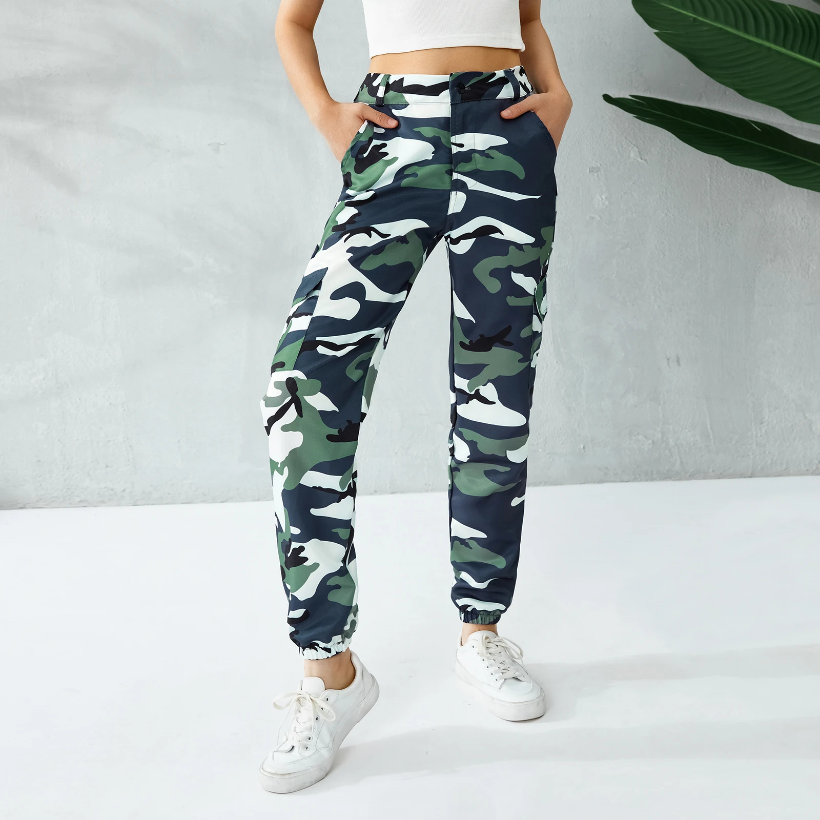 Women s Camo Cargo Pants Camouflage High Waist  Fit Trousers Active Baggy Jogger Pocket Sweatpants