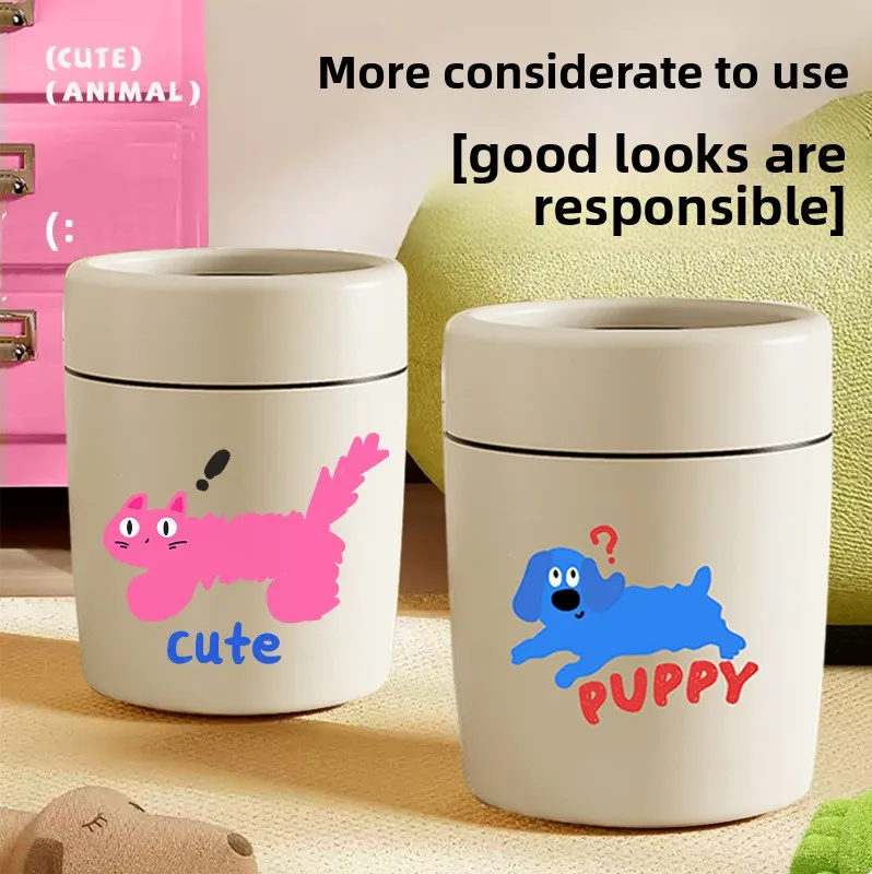 

Trash Can Household Dopamine Round Large Uncovered Living Room Kitchen Bedroom Sanitary Bucket Office with Pressure Ring