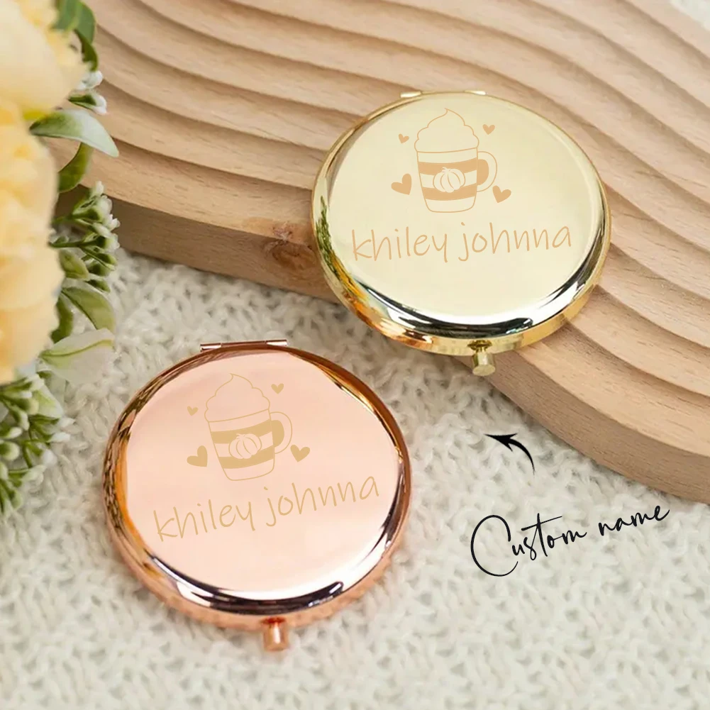 1pc Funny Love and ice cream Custom Name Pocket Mirror Makeup Mirror Folding Mirror Round Circle Mirror Wedding Party Gifts