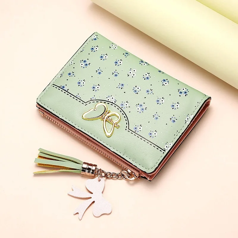 Womens Wallet Cute Student Tassel Pendant Short Wallet Trend Small Fashion Purse Coin Purse Ladies Card Bag