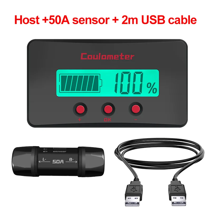 

PZEM033 DC 8V-120V 50A 2m USB Li-ion Lifepo4 Lead acid Battery Capacity Indicator Digital Voltmeter Tester Monitor 12V 24V 36V