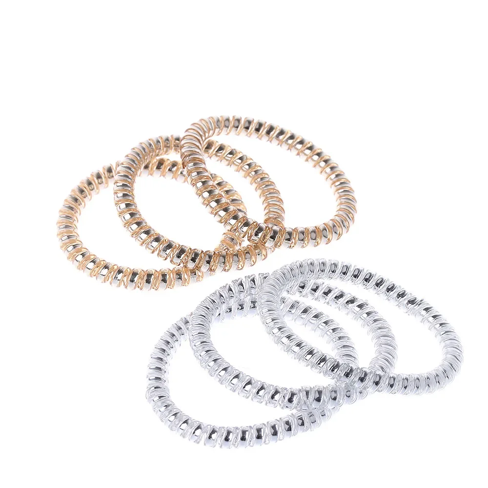 10 Pcs New Gold/Silver Color Elastic Rubber Telephone Wire Hair Bands Ponytail Holder Hair Accessories