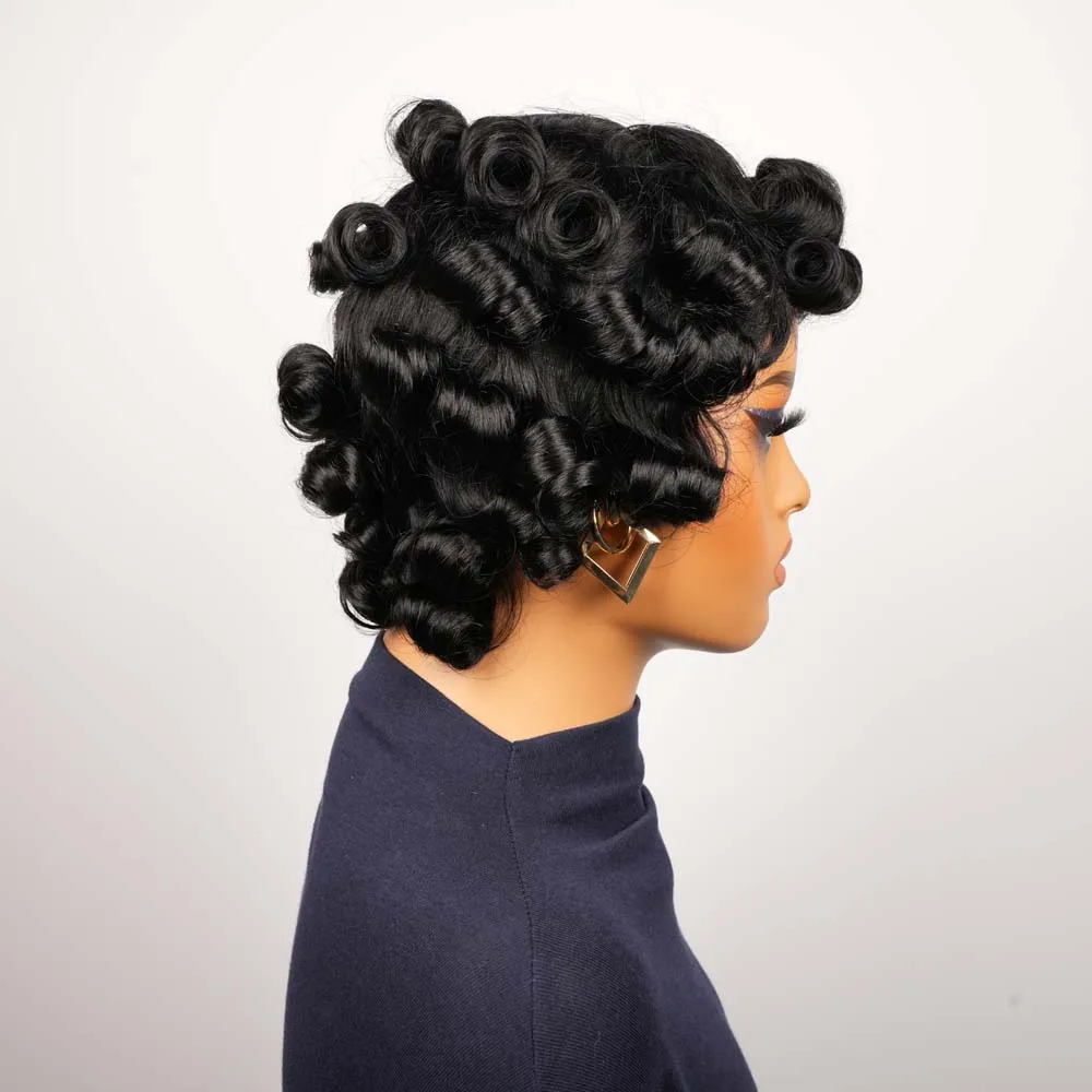 Кудрявый парик с стрижкой пикси, короткие надувные волны, человеческие волосы Remy с челкой, натуральный цвет, машинная работа, многослойная прическа, парик для ежедневного использования