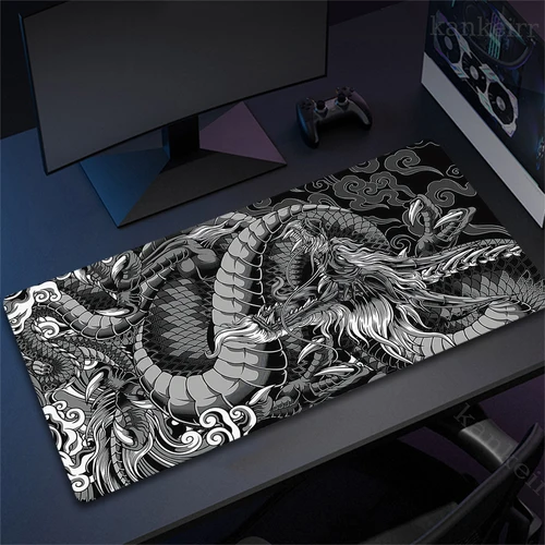 Alfombrilla de ratón de dragón blanco y negro, alfombrillas de ratón grandes para juegos, alfombrilla de ratón para ordenador, alfombrillas de escritorio de 90x40cm para teclado de PC, alfombrillas de mesa