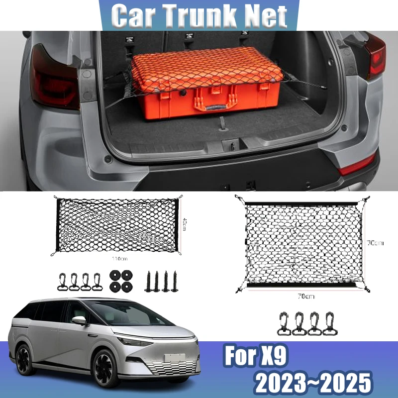 

Trunk Nets For XPeng X9 2023 2024 2025 Black Back Rear Mesh Trunk Automobile Organizer Luggage Storage Network Car Accessories