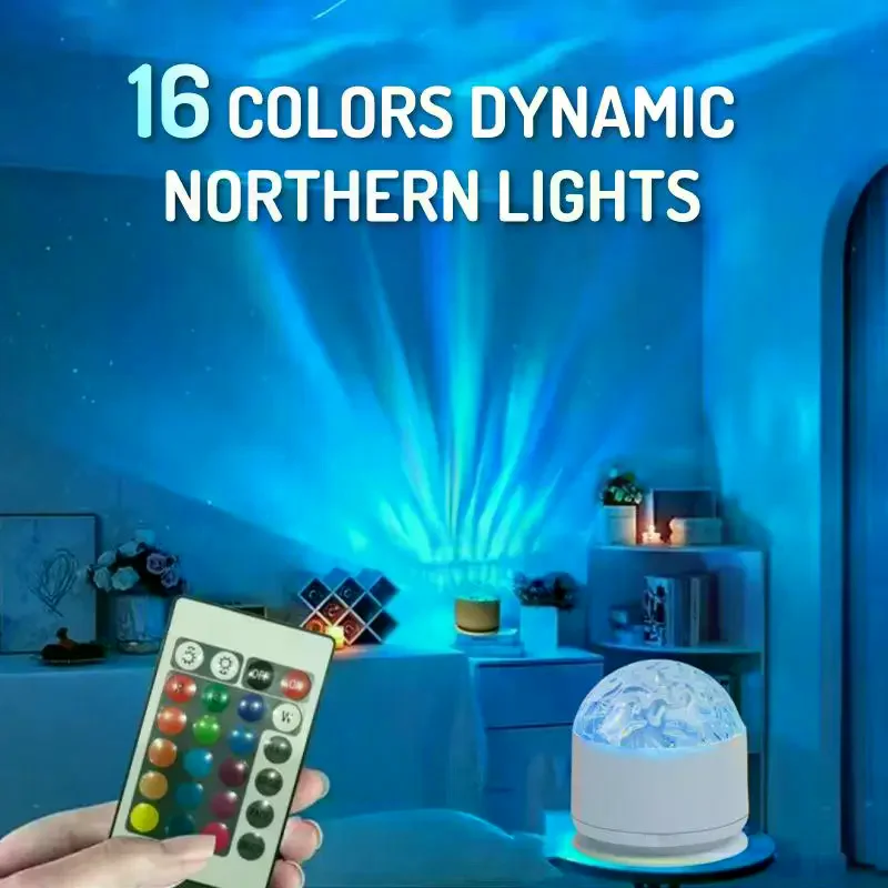 

1 Set Northern Lights Projector Light Remote Control 16 Colors USB Plug-in LED Night Light For Kids Room Decoration & Sleep Lamp