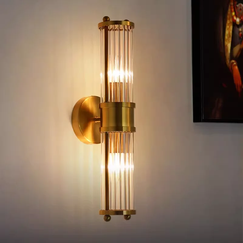 Luxury Golden Cylindrical Wall Light Modern Imitation Crystal Led Wall Sconce Lamp Villa Outdoor Corridor Bathroom Bedroom Light