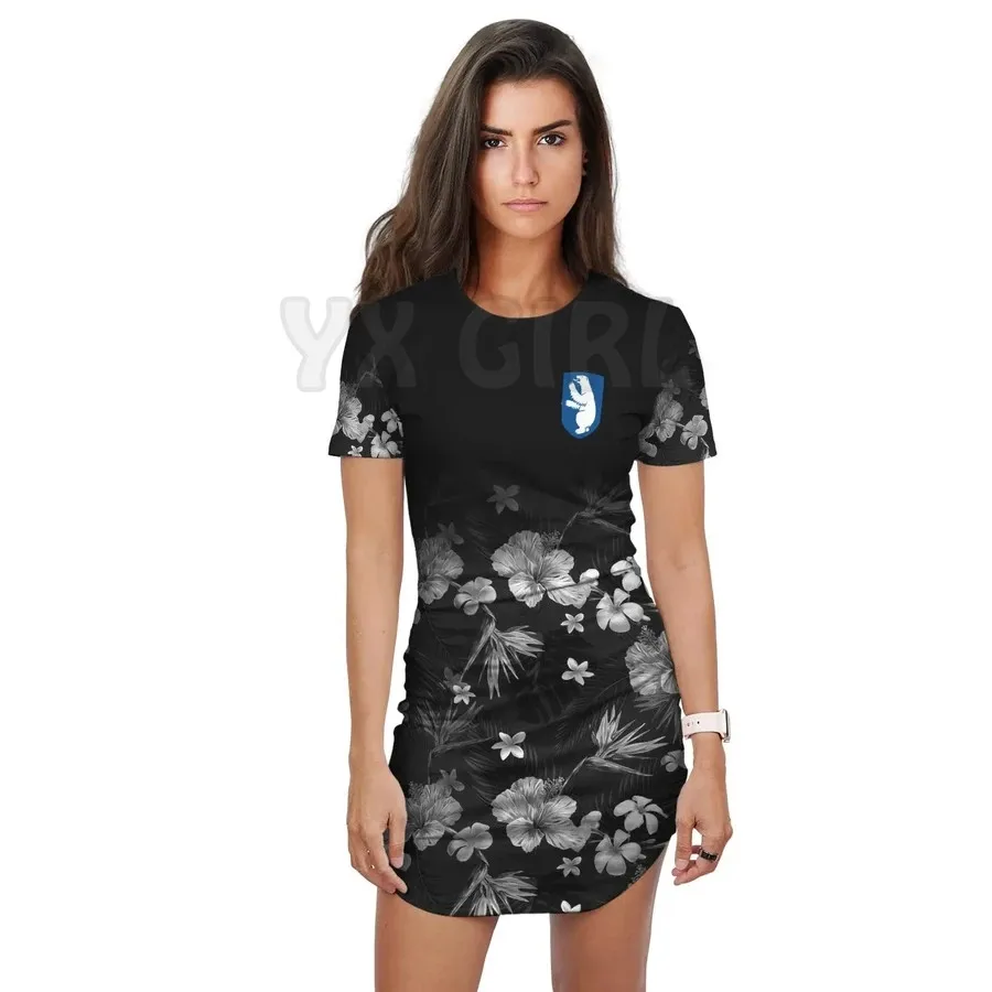 

YX GIRL Greenland T-Shirt Dress Special Hibiscus 3D All Over Printed T-SHIRT DRESS Sexy Summer Women Casual Dresses