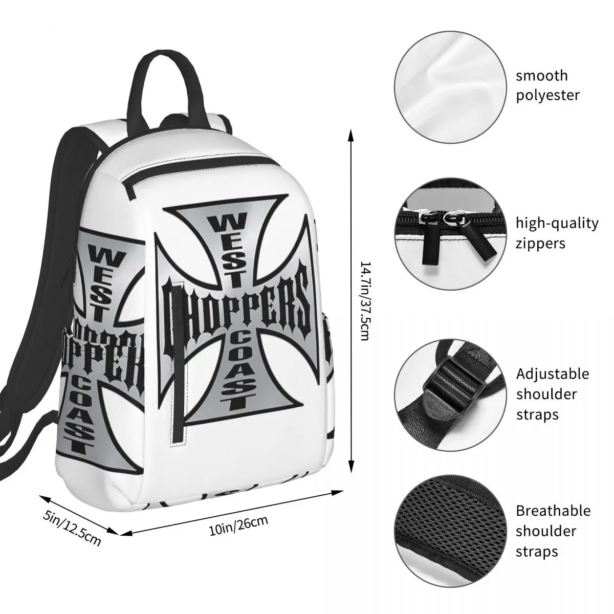 Personalized West Coast Iron Cross Choppers Backpack Student BookBag Kids School Bag Laptop Shoulder Bags Boys Girls