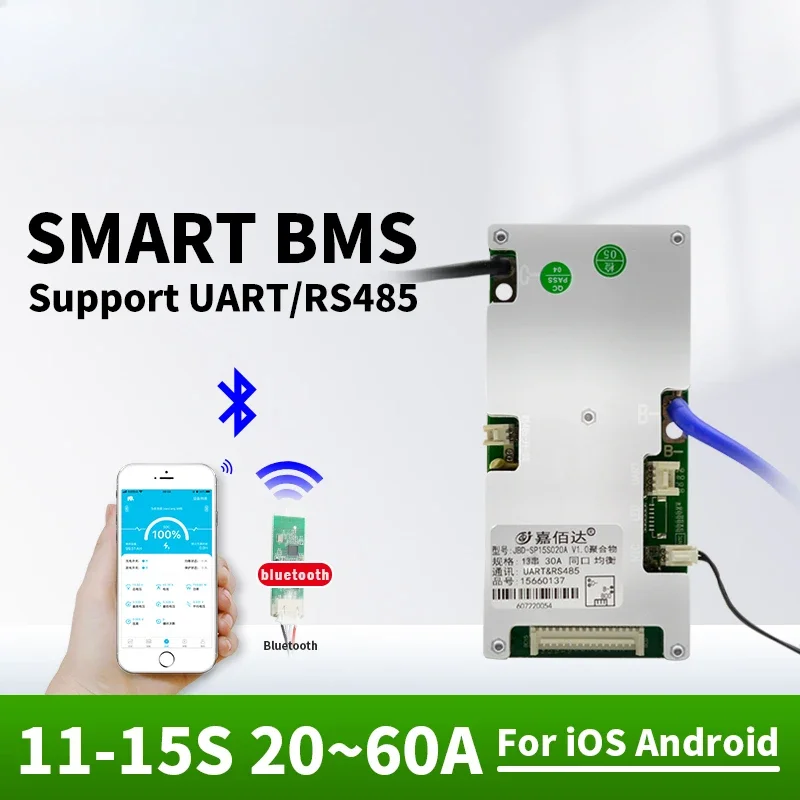 11S/12S/13S/14S/15S BMS Smart System Board 36V 48V 20A/30A/50A/60A Lithium Li Ion/lifepo4 Battery BMS With RS485/UART