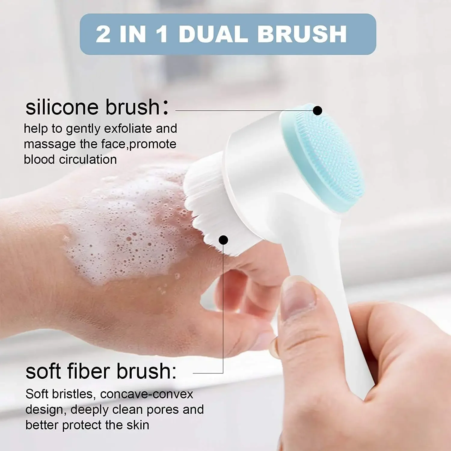 Escova Facial de Dupla Face com Cerdas de Silicone Macias, Escova de Limpeza Manual para Uso Doméstico, Ferramenta de Limpeza Profunda dos Poros