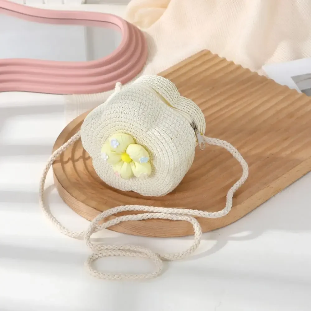 Simpatiche borse a tracolla in paglia di paglia Fiore mini mini portamonete Borse da principessa per bambine
