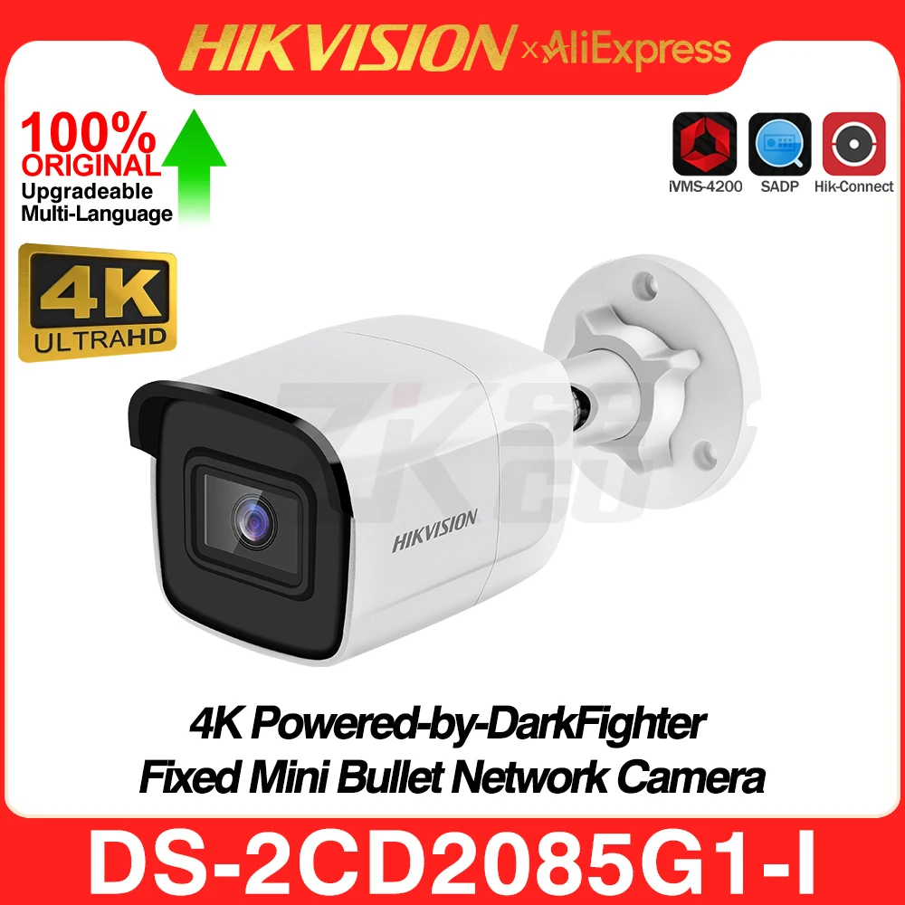 Hikvision Original 4K DS-2CD2085G1-I 8MP Powered-by-DarkFighter Bullet POE IP Camera IR 30M Smart Event H.265+ SD Card Slot IPC