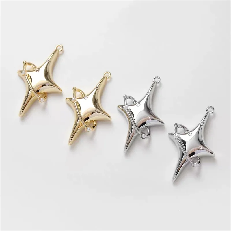 Min order 12pcs/lot zircon decoration geometry stars shape copper floating locket charms diy jewerly earring/necklace accessory