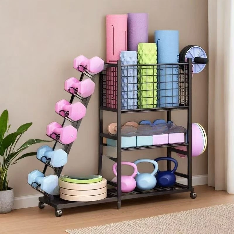 Yoga mat foam shaft storage basket with wheels sports equipment storage rack household toys badminton dumbbell rack