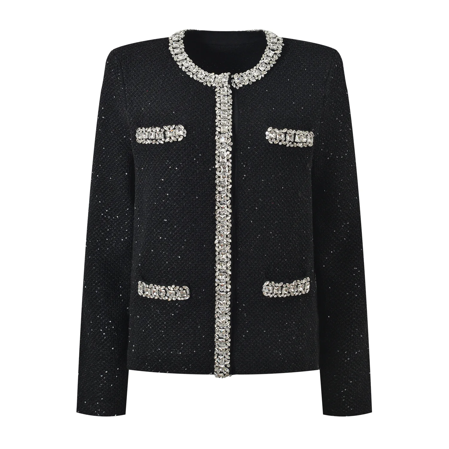 Spring 2025 New Luxury Diamonds Cardigan Coat Sweaters for Women Knitting Tops Long Sleeve Knitwears Jersey Mujer White