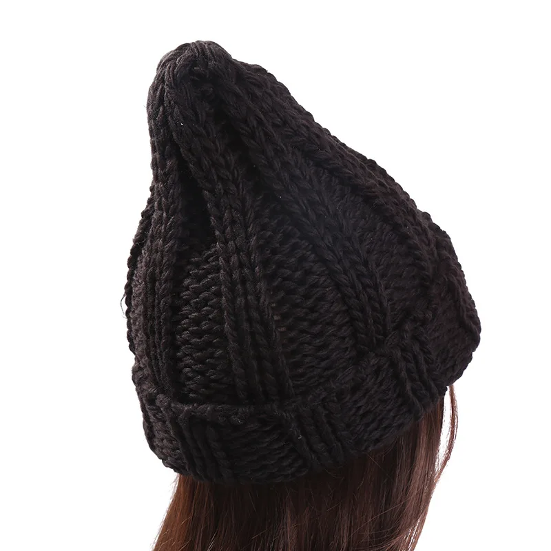 Women Winter Knitted Beanie Hat Thick Soft Warm Coarse Large Knitted Solid Hat Female Ski Beanie Hats шапки женские зимние 2023