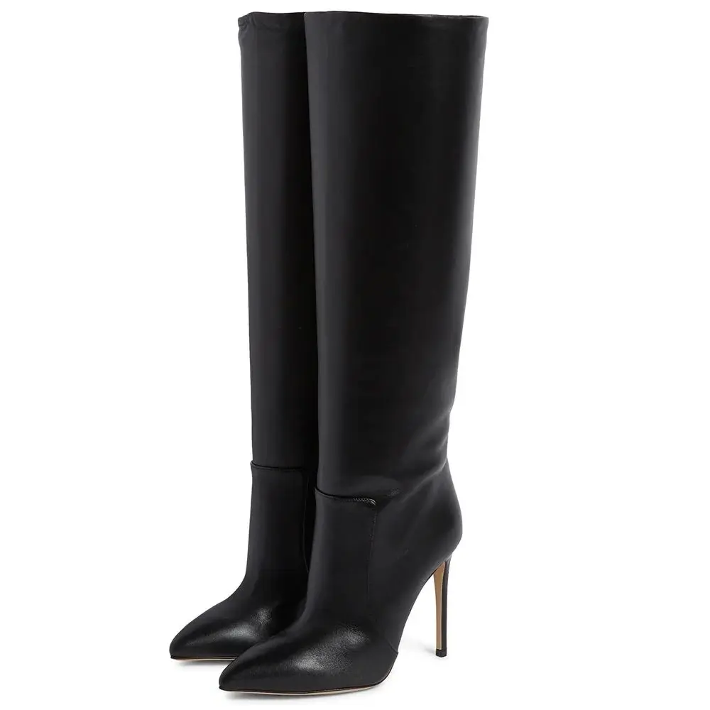 

2024 trendy black women's winter high boots, pointed toe, plus size, sexy and fashionable stiletto heel boots