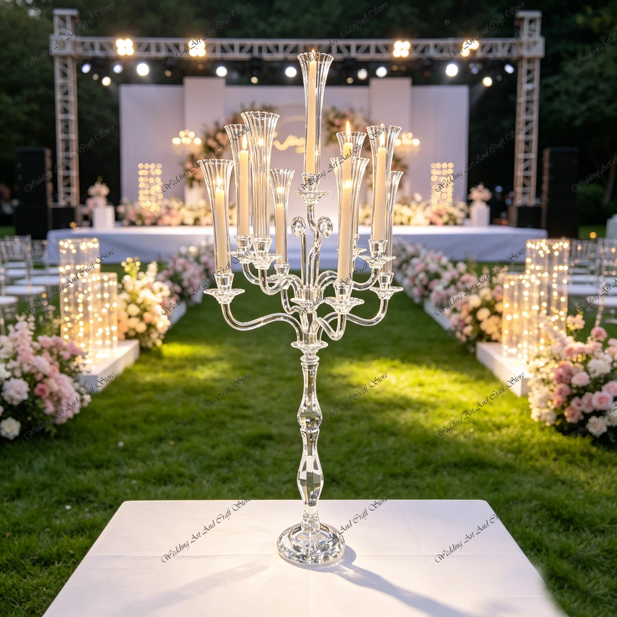 4pcs f30 125cm Elegant Wedding Valentine's Day Crystal Table Table Centerpiece Durable Candle Stand 9 Arms Candelabra ivy999