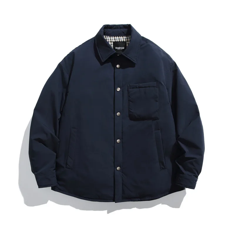 Hksh 2025 inverno nova jaqueta quente feminina gola virada para baixo único breasted bolso leve unisex casual ins para baixo casaco hk13908