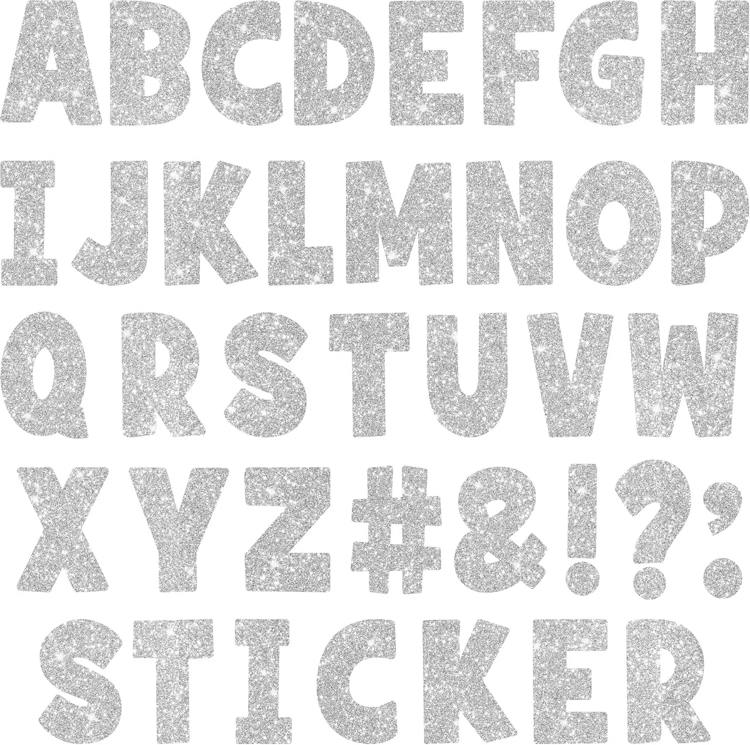 128Pcs 12 Sheets 2.5 Inch Glitter Silver Bulletin Board Letter Stickers, Large Self‑Adhesive Alphabet Stickers for Classroom