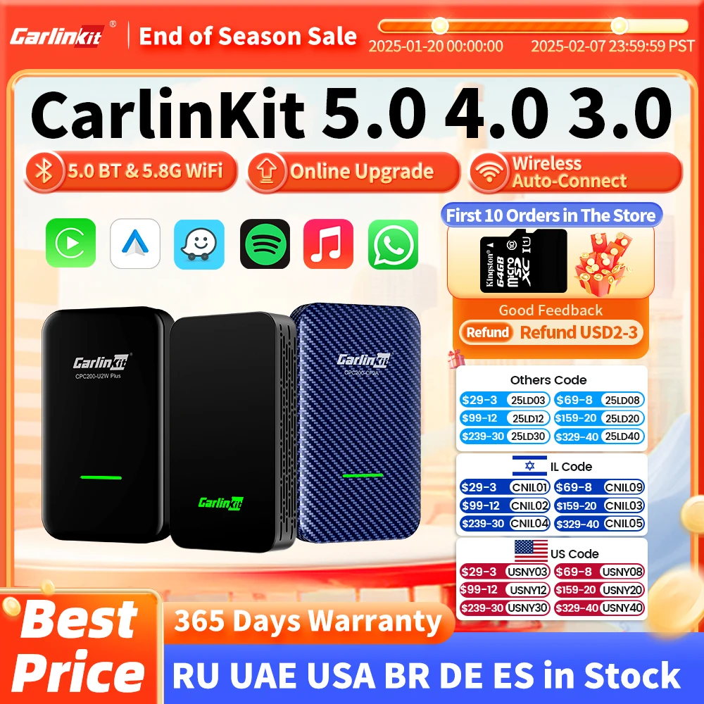 CarlinKit 5.0 4.0 3.0 CarPlay Wireless Dongle Activator Auto-connect For Audi Porshe Benz VW Volvo Toyota Plug&Play MP4 MP5 Play