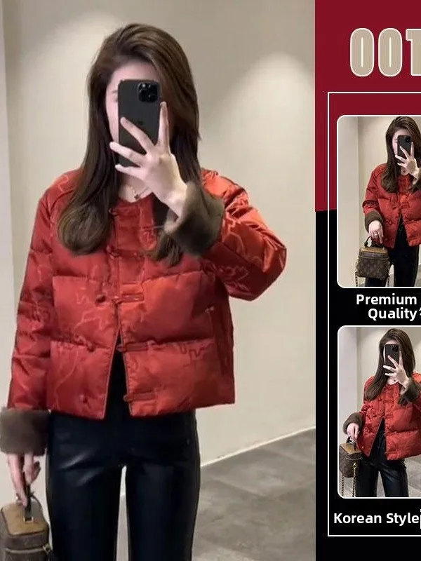 

Новая красная хлопковая куртка Sli для женщин: теплая, красивая, в китайском стиле, короткий топ, зимняя модная верхняя одежда из вязаного полиэстера