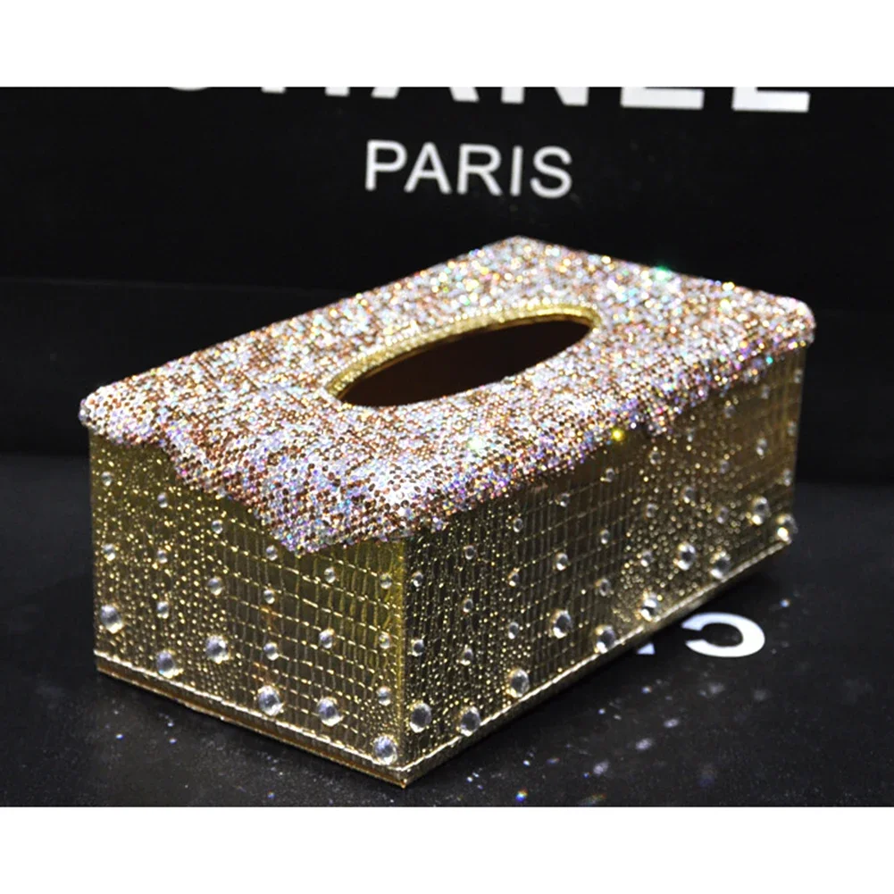 Car Luxury Crystal Tissue Box Bling Diamond Decorative Auto Tissue Paper Towel Box for Europe White Silver Gold