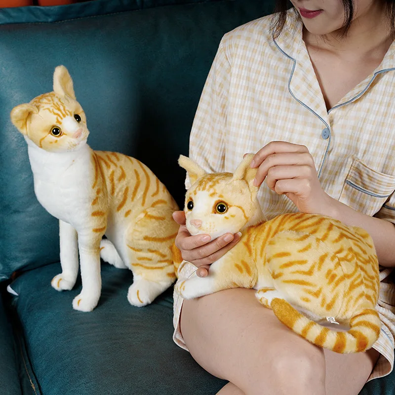 25cm/9.84in Cat Plush Toys Prone Posture Cat Doll Plushies Simulation Streak Cat Plush Toy Birthday Holiday Gift Kids Room Decor