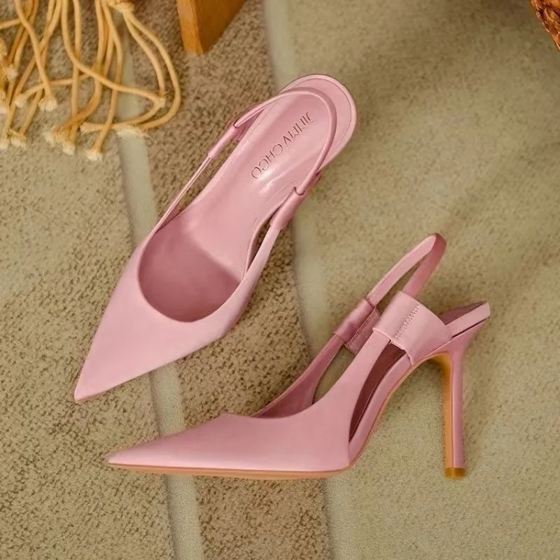 2024 Spring New Brand Women Slingback Sandals Pointed Toe Slip on Thin High Heel Ladies Elegant Pumps Shoes Drss Sandals