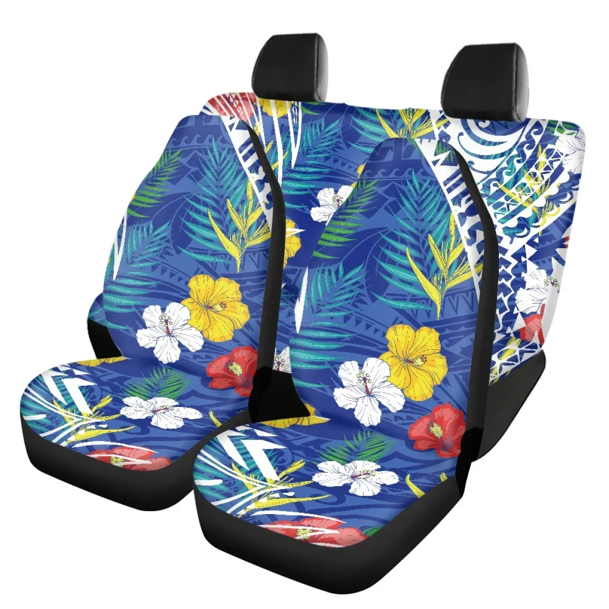 Hawaiian Hibiscus Design Front&Rear Automobile Seat Protector Utility Car Seat Covers for Women Full Set Easy Clean Car Seat