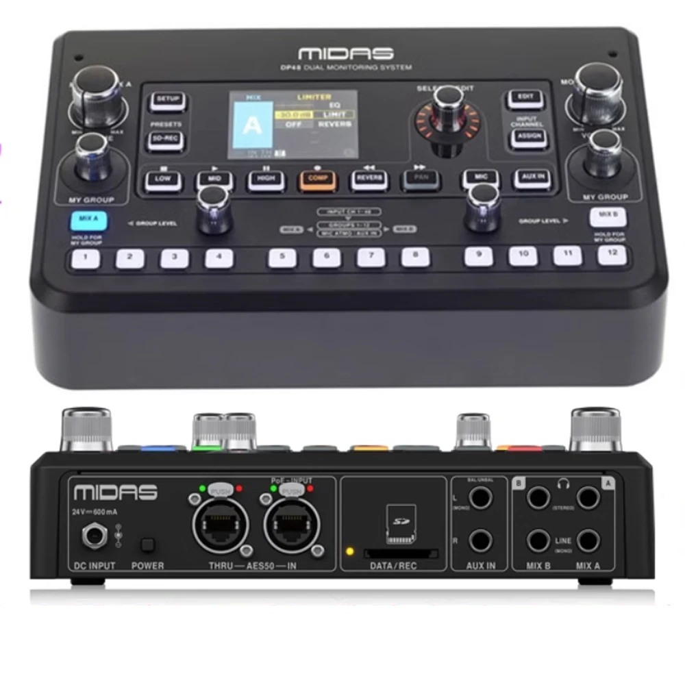 Midas DP48 48-channel Dual 48-Channel Digital Personal Mixer with 12 Stereo Groups, Stereo Ambiance Microphone, and SD Recording