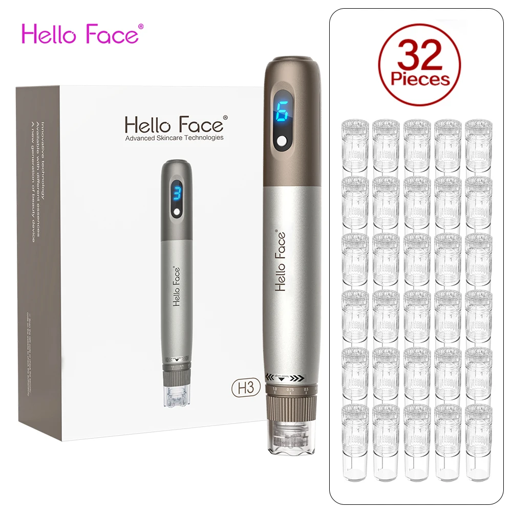 Hello Face Automatic Microneedling Pen Professional Derma Pen H3 With 32 pin Cartridges Skin Beauty Hydra Pen