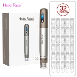 Hello Face Automatic microedling Pen profesjonalny dermapen H3 z wkładami 32 pinowymi skóra Beauty Hydra Pen