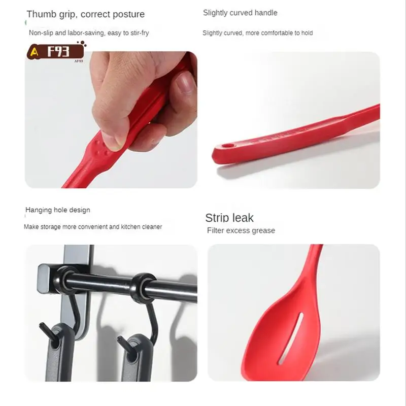 

AF93-Silicone Cooking Spoon,Non-Stick Slotted And Solid Spoon Set With Deep Bolw And Measurement Mark, Kitchen Utensils