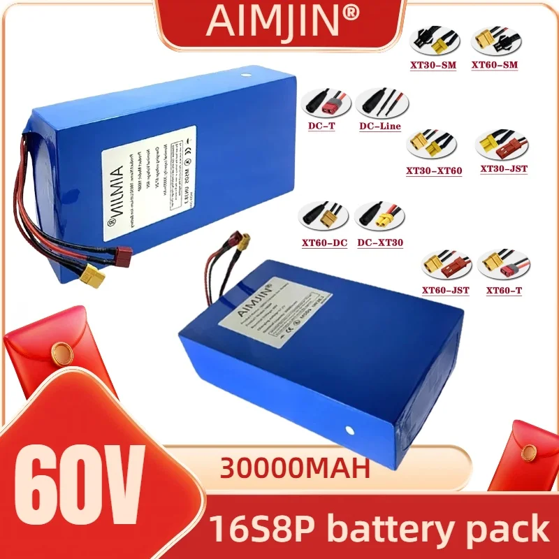 

Rechargeable 60V Battery 16S8P Battery Pack 30000mAh 18650 Lithium-ion 30Ah With BMS For Electric Scooter Battery
