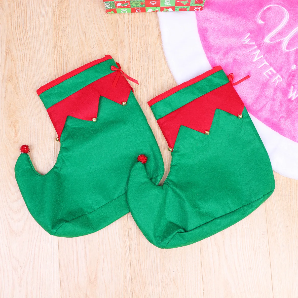 Zapatos de Navidad rojos y verdes, ropa divertida para fiesta navideña, novedad, calzado de payaso de Papá Noel para adultos y niños, accesorios decorativos para Cosplay de Navidad