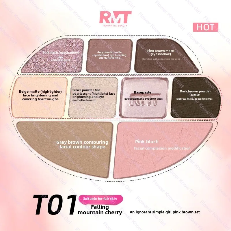 RMT 9-color Eyeshadow Highlighter Palette for Face Brightening  Long-lasting Natural Makeup and Facial Comprehensive Palette