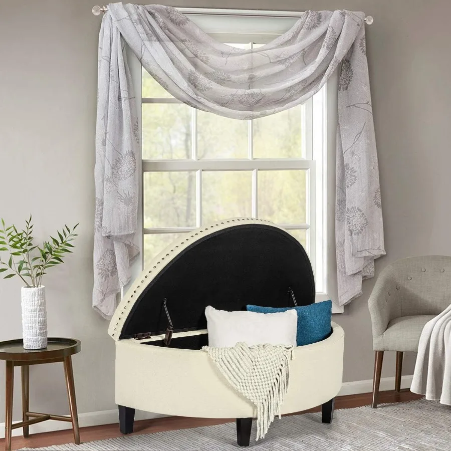 مسند تخزين نصف قمر مقاس 43 بوصة مع تصميم معنقدة بزر مثالي لمدخل غرفة النوم وغرفة المعيشة ديكور كريمي اللون #6