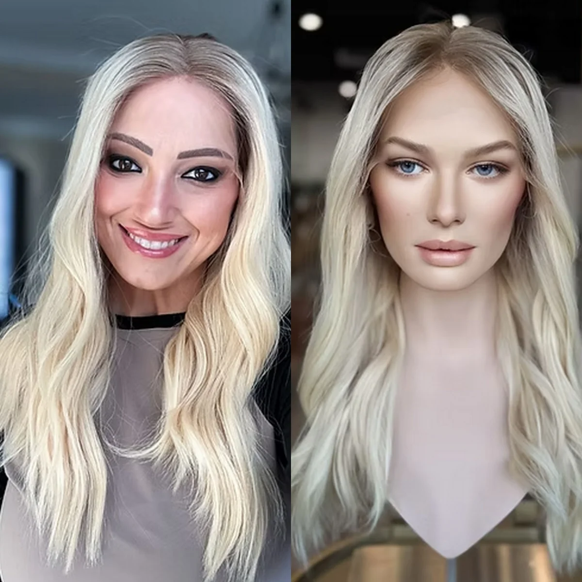Ombre Light Blonde Synthetic Lace Frontal Wigs 22 Inch Middle Parting Medium Length Loose Wave High Quality Wig Daily Party Use