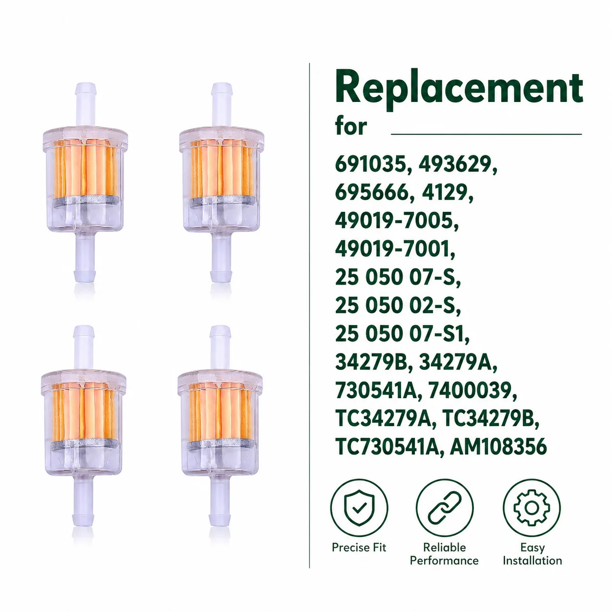 Set of 4 Fuel Filters For Riding Mower Lawn Tractor Replacement 493629 691035 695666 AM108356 For Tecumseh Kohler Kawasaki Parts