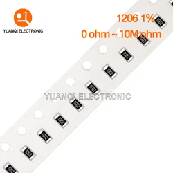 Résistance SMD 0R ~ 10M 1/4W, 100, 1%, 1206, 10, 47, 0.1, 0.22, 100 ohm, 1K, 220 K, 470 K, 10K, 47K, 2.2K, 10R, 100R, 120R, 200R, 510R, 4.7 pièces 1M