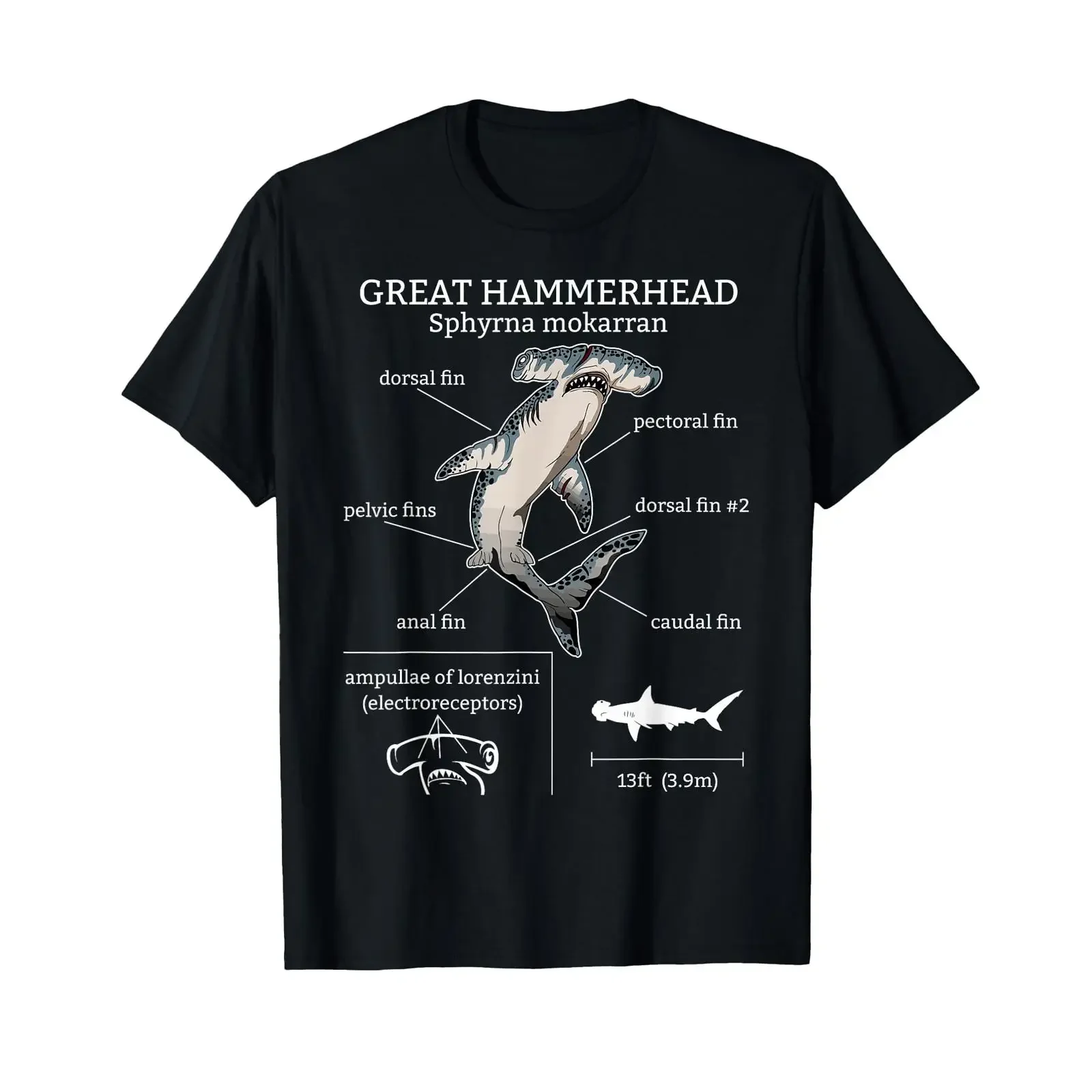 Great Hammerhead Shark Anatomy Ocean Animal Marine Biologist T Shirt vintage Washed Slightly Versatile Casual designer clothes