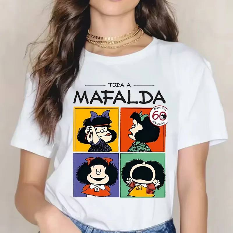 Mafalda T-shirts for Men Women Anime Cartoon Printed Fashion Short-sleeved Top Couple Summer Good-looking Breathable T-shirt